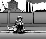  2022 anthro apron clothing factory fired fish greyscale hi_res hladilnik lonely_shark marine monochrome sad shark sitting smokestack 