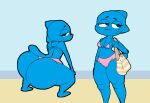  anthro big_butt bikini blue_body breasts butt cartoon_network clothing crouching domestic_cat felid feline felis female huge_butt mammal nicole_watterson purse solo swimwear the_amazing_world_of_gumball toedi 