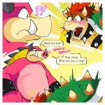  anthro belly blush bowser bowser&#039;s_inside_story bracelet comic crotch_sniffing duo english_text hair horn jewelry male male/male mario_and_luigi_(series) mario_bros midbus nintendo overweight pb-art red_hair shell sniffing spiked_shell spikes spikes_(anatomy) text video_games 