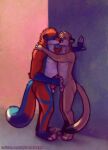  2020 anthro anthro_on_anthro balls blue_body blue_fur chubby_anthro chubby_male dated duo eyes_closed felid frottage fur genitals head_tuft hi_res kissing male male/male mammal multicolored_body multicolored_fur mylafox nude nurko orange_body orange_fur outercourse sex side_view signature simple_background standing standing_sex tan_body tan_fur tuft ursid white_balls white_body white_fur 