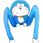  1:1 2022 anthro bell bent_legs blue_body blue_fur collar crouching domestic_cat doraemon doraemon_(character) felid feline felis front_view fur long_legs looking_at_viewer machine male mammal mouth_closed mt_tg pouch_(anatomy) red_collar red_nose robot shaded simple_background smile solo whiskers white_background white_body white_fur 