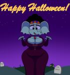  absurd_res anthro chubby_female clothing dress elephant elephantid female halloween hi_res holidays kiyana_(marcodile) looking_at_viewer mammal marcodile night outside proboscidean solo wilhamena 