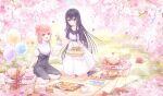  2girls :d absurdres bangs black_hair black_shirt black_socks blue_eyes brown_eyes brown_hair cherry_blossoms closed_mouth collarbone commentary commission cup dated_commentary dress food grass hair_bun hanami highres kneeling le_(0010511) long_hair muffin multiple_girls open_mouth outdoors picnic picnic_basket pink_hair pizza plate sandwich shirt shoes short_hair short_sleeves sidelocks single_side_bun sitting smile sneakers socks t-shirt tea teacup teeth upper_teeth white_dress white_footwear white_shirt yahari_ore_no_seishun_lovecome_wa_machigatteiru. yuigahama_yui yukinoshita_yukino 