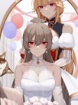  2girls absurdres alternate_costume azur_lane balloon brushing_hair cat commentary_request dress earrings elbow_gloves gloves highres jean_bart_(azur_lane) jewelry long_hair looking_at_mirror mirror multiple_girls red_eyes richelieu_(azur_lane) see-through sitting white_dress wsfw 