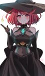  1girl alternate_costume bangs black_dress breasts chest_jewel dress halloween hat highres kotohatoko510 large_breasts long_dress pyra_(xenoblade) red_eyes red_hair short_hair solo swept_bangs witch witch_hat xenoblade_chronicles_(series) xenoblade_chronicles_2 