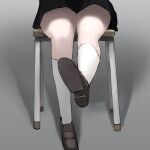  1girl black_skirt chair grey_background kneehighs leg_up lower_body mitsuru_(pixiv_34028718) original pleated_skirt shoes simple_background sitting skirt socks solo white_socks 