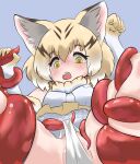  1girl absurdres animal_ears blonde_hair brown_hair cameltoe cat_ears cat_girl commentary elbow_gloves gloves highres kemono_friends multicolored_hair nuelogical open_mouth panties sand_cat_(kemono_friends) solo tentacles two-tone_hair underwear white_panties yellow_eyes 