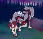  anthro anthro_on_anthro anthro_penetrated anthro_penetrating anthro_penetrating_anthro anus backsack balls bodily_fluids butt canid canine caught claws daftpatriot duo erection fangs fellatio forest fur generation_7_pokemon genitals hi_res knot log looking_at_viewer lycanroc male male/male male_penetrated male_penetrating male_penetrating_male mammal midnight_lycanroc night nintendo open_mouth oral oral_penetration penetration penile penis plant pokemon pokemon_(species) presenting public rear_view red_body red_eyes red_fur sex spread_legs spreading sweat toe_claws tongue tongue_out tree video_games white_body white_fur wood 