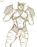  abs anthro clothed clothing costume devil_costume fake_horns fake_wings felid foreskin fur genitals harness hi_res humanoid_genitalia humanoid_penis looking_at_viewer male mammal morenatsu motion_blur mr._frenzy muscular muscular_anthro muscular_male one_eye_closed pantherine partially_retracted_foreskin pecs penis penis_through_fly poking_out simple_background sketch skimpy smile smirk solo striped_body striped_fur stripes swinging_penis tiger torahiko_(morenatsu) video_games visual_novel white_background wink 