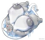  2022 anthro bathtub belly big_breasts blush breast_expansion breasts common_hippopotamus digital_media_(artwork) expansion eyelashes female gillpanda hair hi_res hippopotamid huge_breasts huge_nipples hyper hyper_breasts mammal obese obese_female overweight overweight_female solo thick_thighs white_hair 