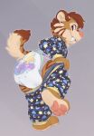  ambiguous_gender anthro bottomwear bottomwear_down clothed clothing diaper felid hi_res machairodontine mammal pajamas pants pants_down partially_clothed pawpads presenting_diaper seth-iova smile solo standing teeth 