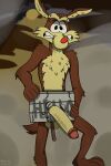  anthro canid canine canis cartoon_network circumcised coyote dust erection eyebrows genitals hi_res lewd_latte looney_tunes male mammal penis red_nose sign smoke solo the_looney_tunes_show toony unibrow warner_brothers wile_e._coyote 