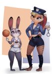  2022 alternate_costume anthro ball basketball_(ball) breasts cleavage clothed clothing clothing_swap cosplay cuff_(restraint) duo female fur grey_body grey_fur handcuffs hi_res judy lagomorph leporid lola_bunny looney_tunes mammal metal_cuffs midriff multicolored_body multicolored_fur qupostuv35 rabbit restraints smile space_jam tan_body tan_fur two_tone_body two_tone_fur warner_brothers white_body white_fur 