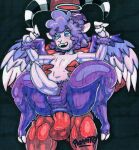  2022 anal anthro bodily_fluids cherub demon feathered_wings feathers halo hi_res huge_thighs male male/male parasitedeath size_difference solo sweat thick_thighs traditional_media_(artwork) wings 