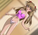  blue_eyes blush bow bow_panties breasts brown_hair cameltoe camisole covered_nipples evangelion:_2.0_you_can_(not)_advance gentoku highres long_hair long_legs neon_genesis_evangelion no_pants panties rebuild_of_evangelion shikinami_asuka_langley small_breasts solo souryuu_asuka_langley striped striped_panties underwear 