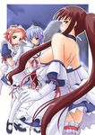  apron blue_hair breasts brown_eyes brown_hair collar dress freckles garters gloves green_eyes izumi_ako large_breasts long_hair mahou_sensei_negima! maid maid_headdress mikagami_sou multiple_girls murakami_natsumi nipples ookouchi_akira ponytail red_hair short_hair sidelocks thighhighs undressing very_long_hair zettai_ryouiki 