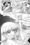  1girl blood comic doujinshi greyscale hair_over_breasts highres kamishirasawa_keine long_hair monochrome nosebleed nude takana_shinno touhou translated very_long_hair wet 