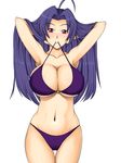  armpits bikini bikini_in_mouth blue_hair breasts huge_breasts idolmaster idolmaster_(classic) kawanuma_uotsuri long_hair miura_azusa mouth_hold navel o-ring o-ring_top red_eyes solo swimsuit thigh_gap 