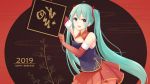  aliasing breasts cleavage devil_fish elbow_gloves gloves green_eyes green_hair hatsune_miku long_hair skirt twintails vocaloid 