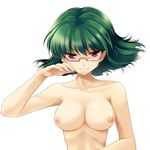  bad_id bad_pixiv_id bespectacled breasts breasts_apart glasses green_hair kazami_yuuka medium_breasts narumizg nipples nude red-framed_eyewear red_eyes sexually_suggestive short_hair simple_background solo touhou white_background 