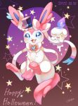  absurdres blue_eyes blush commentary_request dated fangs fire flame happy_halloween hatted_pokemon highres litwick no_humans okoge_(simokaji) open_mouth pokemon pokemon_(creature) signature star_(symbol) sylveon tongue 