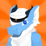  2022 absurd_res anthro blue_body blue_eyes blue_fur digital_media_(artwork) dragon felkin fur furred_dragon galma galma_(character) graduation_cap hair headshot_portrait hi_res horn male mammal open_mouth portrait scalie signature simple_background solo white_body white_fur white_hair 