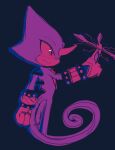  2022 anthro chameleon clothing digital_media_(artwork) emitsku espio_the_chameleon fingers gloves handwear hi_res horn lizard long_tail male purple_background purple_body reptile scalie sega simple_background smile solo sonic_the_hedgehog_(series) spikes standing weapon 