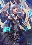  1girl blue_eyes braid breasts crown_braid curly_hair dress head_wings hybridmink juliet_sleeves long_hair long_sleeves looking_at_viewer medium_breasts melia_antiqua o-ring puffy_sleeves simple_background smile solo xenoblade_chronicles_(series) xenoblade_chronicles_1 xenoblade_chronicles_3 