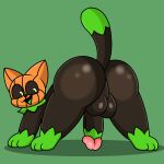  anthro balls big_butt black_body butt digital_media_(artwork) domestic_cat elemental_creature felid feline felis feral flora_fauna food food_creature fruit genitals green_eyes happy hi_res huge_butt living_fruit lyncario male mammal nude open_mouth penis plant presenting presenting_hindquarters pumkat pumpkin simple_background smile solo thick_thighs 