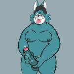  2022 anthro balls big_penis black_nose blue_body cattanooga_cats domestic_cat erection felid feline felis genitals groove_(cattanooga_cats) hanna-barbera humanoid_genitalia humanoid_hands humanoid_penis male mammal overweight overweight_male penis ryokun simple_background solo tongue tongue_out 