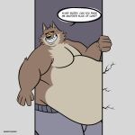  absurd_res anthro belly big_belly canid canine canis clothing cracks doorway dreamworks fattytober hi_res male mammal mindof moobs mr._wolf_(the_bad_guys) overweight overweight_male sweatpants the_bad_guys tight_clothing tight_fit weight_gain wolf 