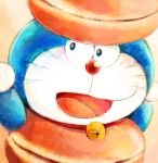  2022 anthro bell blue_body blue_fur clothing collar costume domestic_cat doraemon doraemon_(character) dorayaki felid feline felis fur machine male mammal mt_tg open_mouth raised_arms red_collar red_nose robot shaded solo standing tongue whiskers white_body white_fur 