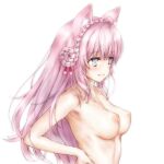 animal_ear_fluff animal_ears armpits bangs braid breasts covered_nipples esan_(llamaesan) from_side hair_ornament hakui_koyori hands_on_hips hololive medium_breasts medium_hair nude open_mouth perky_breasts pink_hair smile standing straight_hair swimsuit virtual_youtuber white_background 