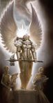  3girls adepta_sororitas angel_wings armor bolter elijah_arhpriest full_armor gun head_wreath helmet highres living_saint multiple_girls pelvic_curtain skeleton skirt war_hammer warhammer_40k watermark weapon white_skirt wings 