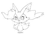  1girl animal_ear_fluff animal_ears animal_nose braixen commentary_request english_text fang fox_ears fox_girl fur_collar furry furry_female greyscale happy looking_at_viewer monochrome open_mouth partial_commentary pokemon pokemon_(creature) portrait shira_(sirairo116) simple_background sketch smile solo thank_you white_background wide-eyed 