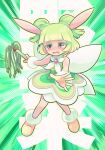  1girl bangs blunt_bangs blush cat_o&#039;_nine_tails dress full_body gogatsumidori_wakaba green_dress green_hair holding holding_whip red_eyes seizei_ganbare!_mahou_shoujo_kurumi solo tears thick_eyebrows tsunoji twintails whip wings 