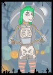  absurd_res anthro clothing collar damienkamien fur gloves green_hair grey_body grey_fur hair halloween handwear hi_res holidays legwear makeup male mammal max_(damienkamien) mephitid moon pink_eyes skunk smile solo stockings suspenders teeth 