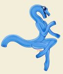  2022 animate_inanimate anthro anthrofied blue_body female fivel full-length_portrait hi_res nude open_mouth open_smile pool_noodle portrait simple_background smile solo white_background 