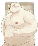  2022 anthro belly big_belly black_nose blush hi_res humanoid_hands kemono male mammal metaporin moobs navel nipples overweight overweight_male polar_bear solo steam ursid ursine white_body 