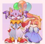  &lt;3 2022 absurd_res anthro balloon blaze_the_cat clothing clown clown_nose costume cream_the_rabbit domestic_cat duo eyes_closed felid feline felis female happy hi_res inflatable lagomorph leporid mammal rabbit sega sonic_the_hedgehog_(series) spinstellar young 