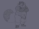  2022 anthro balls belly big_balls big_belly canid canine coyotebbbusted genitals gyobu hi_res lifewonders male mammal overweight overweight_male raccoon_dog simple_background solo tanuki tokyo_afterschool_summoners video_games 