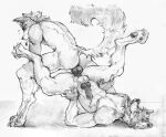  akatan_art anal anal_penetration animal_genitalia animal_penis anthro anthro_on_anthro anthro_penetrated anthro_penetrating anthro_penetrating_anthro balls bodily_fluids canid canine_penis claws cum cum_in_ass cum_inside duo erection eyes_closed fluffy fluffy_tail genital_fluids genitals greyscale head_tuft hi_res male male/male male_penetrated male_penetrating male_penetrating_male mammal monochrome nude open_mouth open_smile pawpads penetration penile penile_penetration penis penis_in_ass reverse_piledriver_position sex simple_background smile spread_legs spreading toe_claws tuft wide_stance 