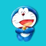  1:1 2022 anthro blue_background blue_body blue_fur collar crossed_arms domestic_cat doraemon doraemon_(character) eyes_closed felid feline felis front_view fur machine male mammal mt_tg open_mouth red_collar red_nose robot shaded shadow simple_background solo standing tongue white_body white_fur 