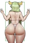  1girl absurdres ass back backboob bikini breasts double_v doublehero facing_away green_eyes green_hair highres huge_ass huge_breasts kid_icarus kid_icarus_uprising long_hair palutena simple_background swimsuit thick_thighs thighs v white_bikini wide_hips 