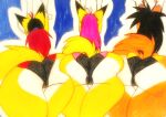  2021 absurd_res anthro bent_over big_breasts big_butt biped black_hair blonde_hair breasts butt canid canine clothed clothing cross female fluffy fluffy_tail fox fur group gym_clothing hair heaven_(rukaisho) hi_res looking_away malice_(rukaisho) mammal multicolored_body multicolored_ears multicolored_fur orange_body orange_fur orange_tail purple_hair raised_arms rear_view red_hair solo sonia_(rukaisho) stretching theloanwanderer216 traditional_media_(artwork) trio two_tone_body two_tone_ears two_tone_fur white_body white_fur yellow_body yellow_eyes yellow_fur yellow_tail 