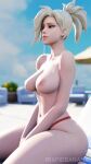 1girl 3d ass beach breasts commentary completely_nude highres mercy_(overwatch) nude overwatch rapidbananacannon 