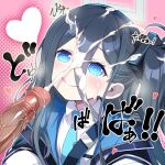  1boy 1girl arisu_(blue_archive) black_hair blue_archive blue_eyes blue_necktie blush closed_mouth collared_shirt cum cum_on_hair ejaculation erection facial hair_between_eyes hairband halo heart hetero jacket licking_lips long_hair nada_haruka necktie penis projectile_cum ringed_eyes shirt smile solo_focus tongue tongue_out uncensored upper_body veins veiny_penis white_shirt 