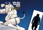  anthro baseball_cap canid canine canis clothing duo felid footwear hat headgear headwear jin_(artist) jockstrap leo_(saitama_seibu_lions) lion male male/male mammal mascot muscular muscular_male nippon_professional_baseball pantherine saitama_seibu_lions socks underwear wolf wristband 