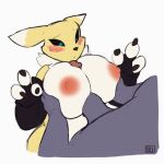 2022 animated anthro areola balls bandai_namco big_breasts blush breast_play breasts claws clothing digimon digimon_(species) erection fur genitals gloves hand_on_breast handwear mammal nipples penis renamon seibear sex simple_background titfuck unseen_male white_background white_body white_fur yellow_body yellow_fur 