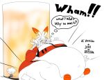  2019 anthro bandage_on_nose belly big_belly big_breasts big_butt bottomwear breasts butt clothed clothing crush crushed_object digital_media_(artwork) drinking ember_the_scorbunny female fingerless_gloves fur generation_8_pokemon gloves growth_drive hair handwear jacket lagomorph madnevil mammal nintendo obese obese_anthro obese_female overweight overweight_anthro overweight_female pokemon pokemon_(species) scorbunny short_hair simple_background solo text thick_thighs topwear video_games weight_gain white_body white_fur wide_hips 